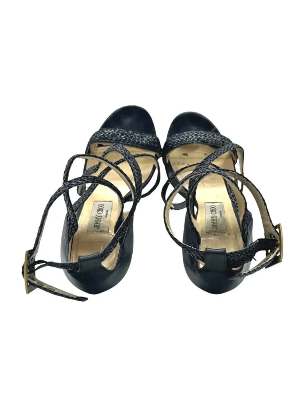 Jimmy Choo Vamp Strappy Platform Sandals 37.5 7.5 Braided Criss Cross High Heel